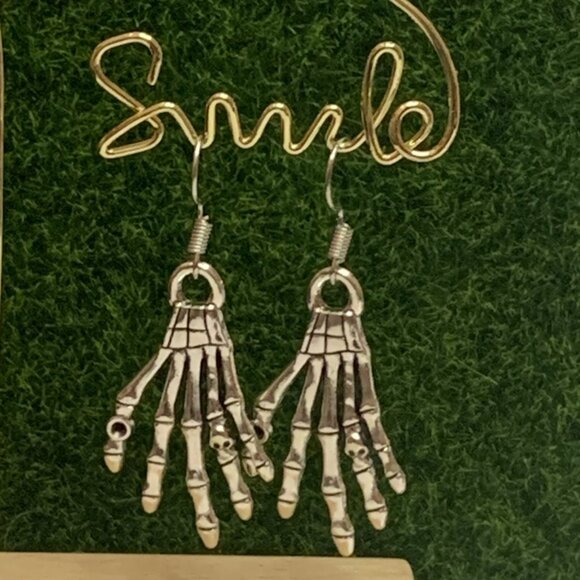 Hand Earring, Halloween Earring, Skeleton Earring, Bones Earring, Punk Goth - Picture 1 of 5